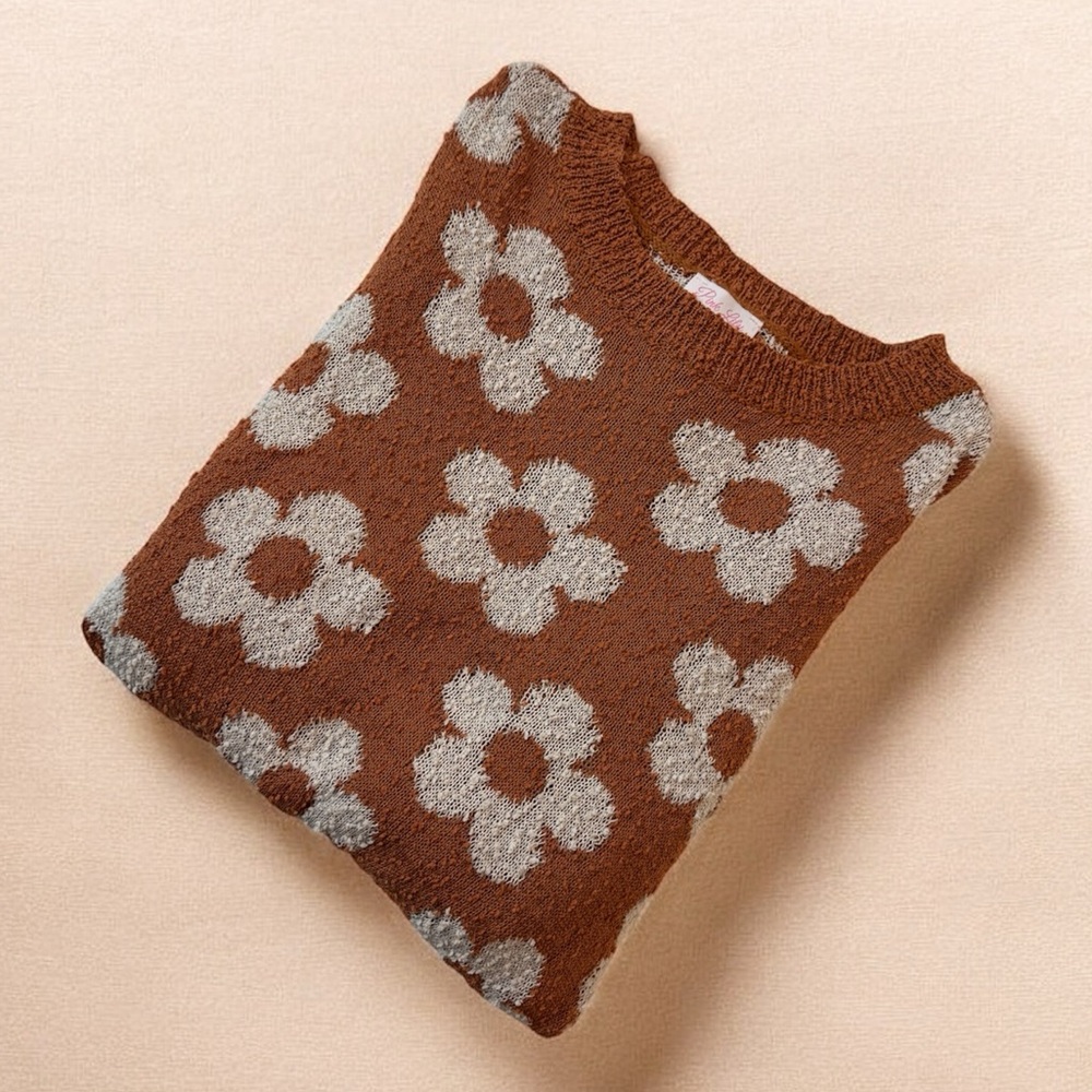 Pink Lily Burnt Orange Floral Sweater M